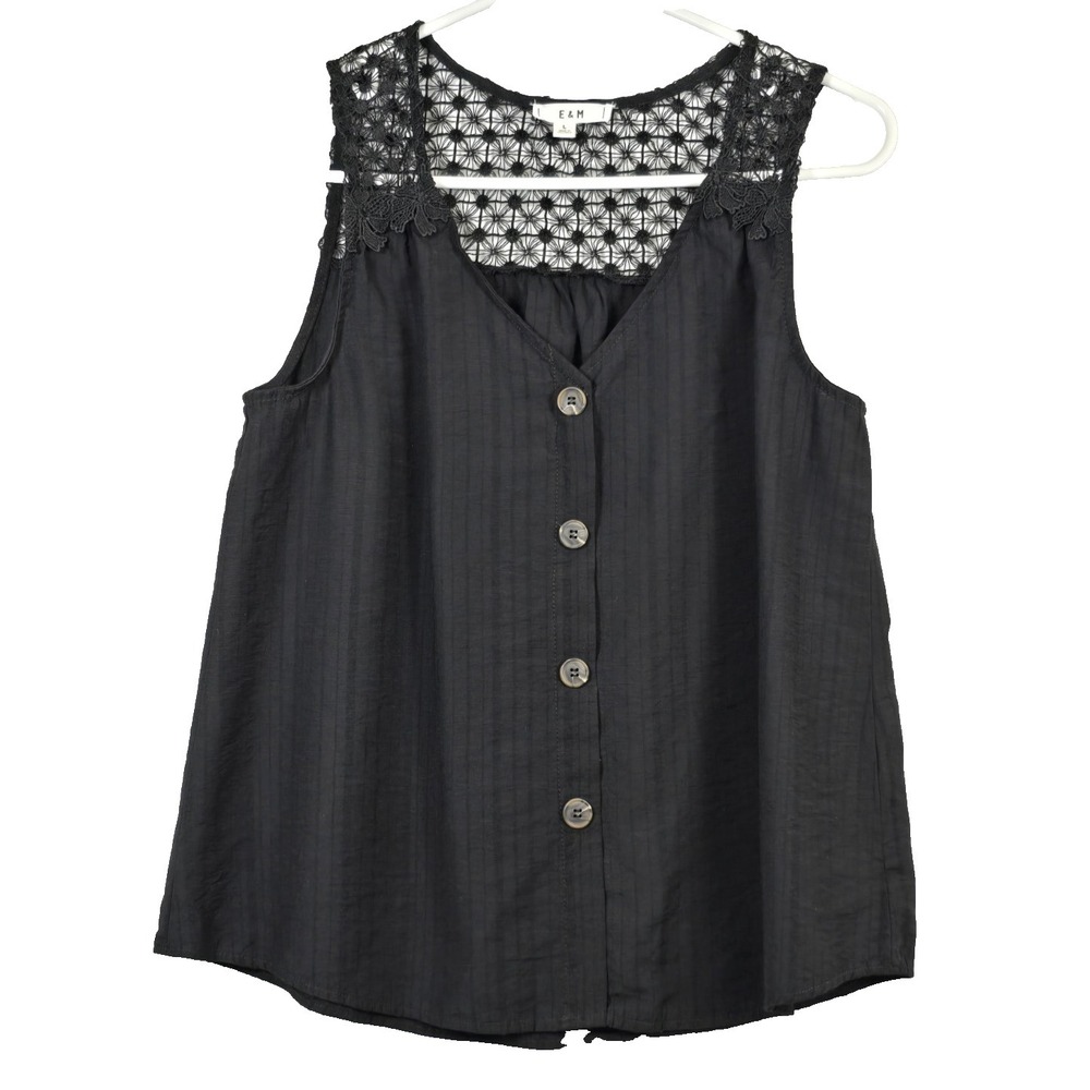 E&M Button-up Tank Lace Feminine Romantic Goth Indie Retro Y2K Babydoll Coquet L